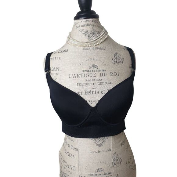 Women's CloudLuxe Black Bra 40C Smoothing Underwire Lined Elongated Band - Picture 3 of 8